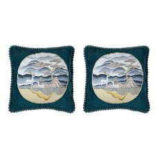 더플로우 라운드 테두리 동양화 스타일 자수 쿠션 커버 2p