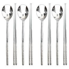 HAEMO 宮 訓民正音 亮面湯匙筷子 4入組, 銀色, 湯匙 4p + 筷子 4p, 1組