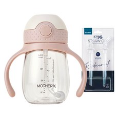 마더케이 유아용 허그 추 빨대컵 + 빨대 리필 2p 세트, 210ml, 1세트, 핑크베이지