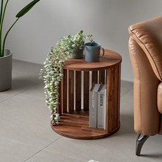 착한목수 원목 원형 그리드협탁 아카시아 1단