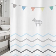 北歐風浴簾 sc207+不鏽鋼掛鉤 12入+白色掛桿組合, 混色