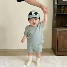 Bebeniz 細條紋口袋短袖上下裝套組