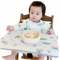 Bell Baby兒童自導嬰兒食品長袖全罩圍兜大號, 薄荷綠 動物, 1件