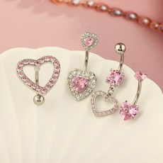 gelluna 女性醫療級愛心方晶鋯石垂墜肚臍環4件組 BP-26