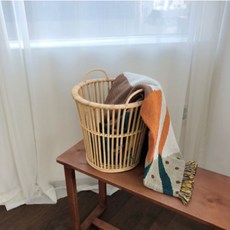 藤編圓形手提籃, 混色, 1個