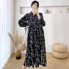 孕婦花朵圖案雪紡連身裙