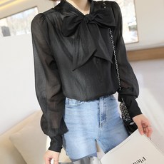 BBAEBBAE 女款優雅鈕扣蝴蝶結襯衫