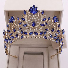 Estella 復古水晶髮飾 自助婚紗皇冠 oqo105, 1個, 藍色