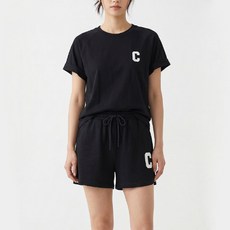 I CAN SIMPLE 女款迷你C字亮點運動短袖+短褲套裝