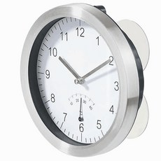 彩虹吸附式溫度顯示防水浴室時鐘, 銀