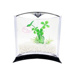 Rora Pet 三角魚缸+人造水草隨機出貨套組, 水晶白