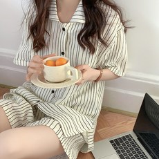 마켓에이 여성용 앤 카라 반팔 + 바지 파자마 세트