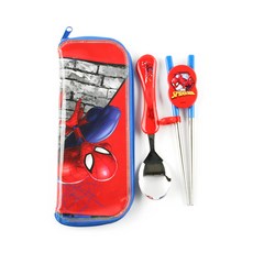 LILFANT 蜘蛛人孩童學習筷+彎柄湯匙+餐具袋, 紅色, 1套