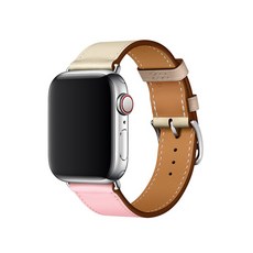4YOU Apple Watch 3/4/5/6/7/SE 雙色單圈皮革錶帶 (相容42/44/45mm), 奶油色 + 粉紅色