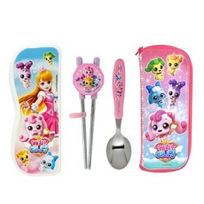 LE BARN Catch!Teenieping卡通圖案孩童學習筷+湯匙+餐具盒+拉鍊收納袋, 混色