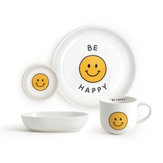 DOHO 스마일 그릇 세트 4p, 화이트, 접시 + 타원볼 + 소스볼 + 머그