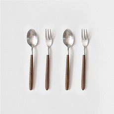 O 椅體形木茶匙 2p + 叉子 2p 套組, 2p 茶匙 + 2p 叉子, 1套