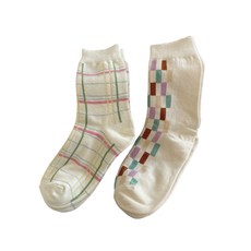 소라해 여성용 감성 알록달록 체크 라인 양말 2종 세트