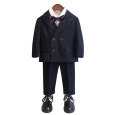 男童款直條紋西裝+襯衫+西裝褲+領結 4件組 R5053