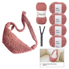 Yarna Boni包 Boul Boul球 4p + Hazel球 + YKK雙色混搭拉鍊 30cm 黑色 + 印刷圖案 DIY材料包組合, 3 粉紅色, 1套