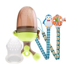 Yecomam 榨汁奶嘴+奶嘴芯+綁繩 2入 隨機送, 綠色, 1組