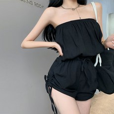 Elsso 夏季海灘抓皺無肩帶連身褲