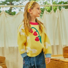 minidou 女童花朵黃色拼色毛衣