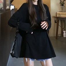 구디프 여성용 기본템 라운드 긴팔 티셔츠