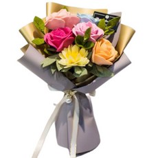 DIY不織布玫瑰花束 6朵, 灰色, 1套