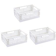 小麥購物 摺疊收納籃, 珍珠白, 3個