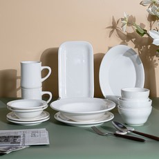 Syracuse CHINA 紐約 2人韓式餐具組 14p, 飯碗 2p + 湯碗 2p + 15cm 邊盤 2p + 16cm 盤子 2p + 23cm 盤子 + 義大利麵碗 + 橢圓碗 + 長方形盤 + 馬克杯 400ml x 2p, 白色, 1套