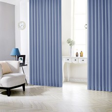 SIWOO DECO 夏洛特穿環式遮光窗簾 2入 + 窗簾綁帶 2入組, 莫蘭迪藍色