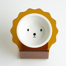 Maggie & Bo 寵物 BICHON 立架式傾斜食碗 Medium 11cm + 陶瓷碗組, 棕色比熊, 1套