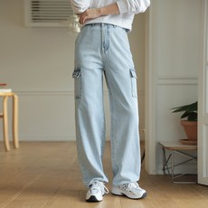 빼빼 여성용 2WAY 포켓카고 조거 와이드 데님팬츠 롱