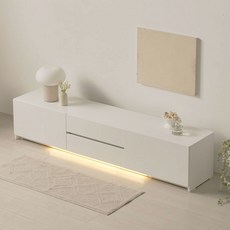 아씨방 미온 LED 조명 서랍 TV다이 수납 거실장 1500 방문설치, 화이트