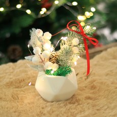 聖誕莓果迷你盆栽擺飾LED燈組, 白色, 1套