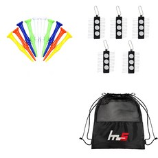 NAYASTYLE 一般塑膠高爾夫球釘 10p + 高爾夫球標 5p + 收納袋套組, GFYP-181+159PU