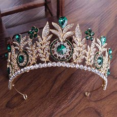 Damon 優雅簡潔珠飾葉片點綴婚禮頭飾 MNB020, 金色綠色, 1個