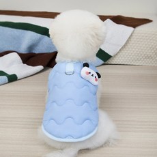 파스텔펫 반려동물 판다 물결 패딩조끼, 블루, 1개