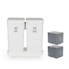 HOME&HOUSE 按壓式3格垃圾桶+清潔袋 20L 100入, 1套, 白色（分離倉）、單色（塑料袋）