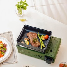 러브앤라이프밸런스 포니 미니 구이바다 올인원 스토브 캠핑버너, 카키, 1개