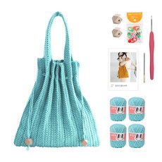 OliO yarna 단색 플리츠백 DIY 패키지 S, 747 스카이블루(뜨개실), 베이지(우드볼), 랜덤발송(단수링), 1세트