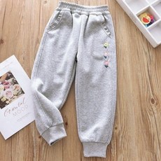 이유몽 아동용 베이직핏 밴딩 플라워 자수 롱 팬츠 E6S006