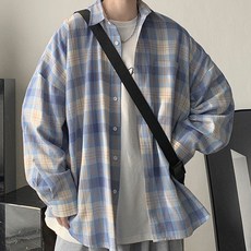 JTL 男士清爽格紋粉彩寬鬆版型襯衫