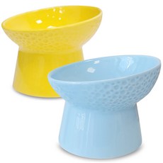 MONAGIO 斜面圓形陶瓷寵物碗 2入, 黃色, 藍色