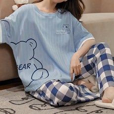 마켓에이 여성용 냉감 통기성 투피스 홈웨어 상하의 세트