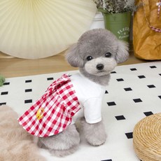 PASTEL PET 寵物蝴蝶結格紋連身裙, 紅色, 1個