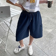 NANING9 女款 Dunild 鬆緊帶牛仔五分工裝褲