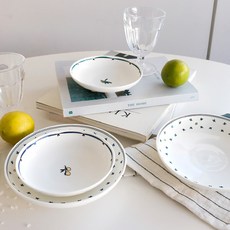 HANKOOK CHINAWARE 波西塔諾附腳盤 13cm 2種 + 16cm 2種 套組, 1套, 藍色, 綠色