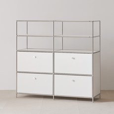 룸앤디 뉴모던 미드센츄리 모듈 서랍 선반 수납장 1200 4단 M14 방문설치, 화이트